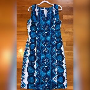 Talbots Blue Print Sheath Dress Size 12